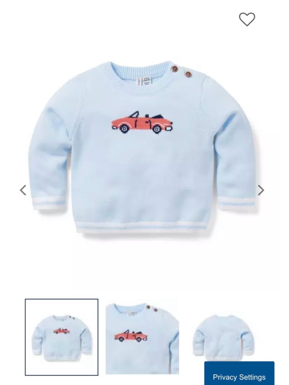 Janie and Jack Light Blue Sweater with Red Car Motif